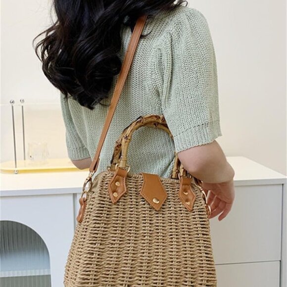 Summer Straw Bags for Women Straw Tote Bag Hand Woven Rattan Purse Beach Bag Hob - Picture 3 of 6